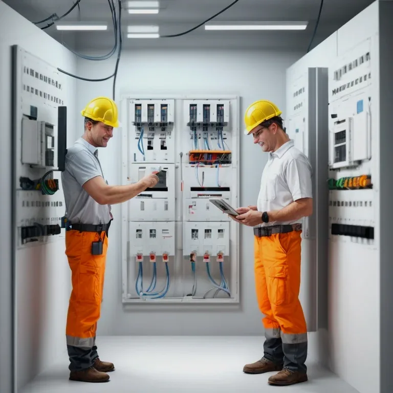 Técnico verificando tablero eléctrico durante una actualización de infraestructura eléctrica